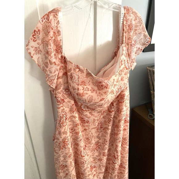 Azazie Dresses & Skirts - Azazie “Sue” Peach Floral Off-the-Shoulder Formal Maxi Gown “Sunset Paisley”